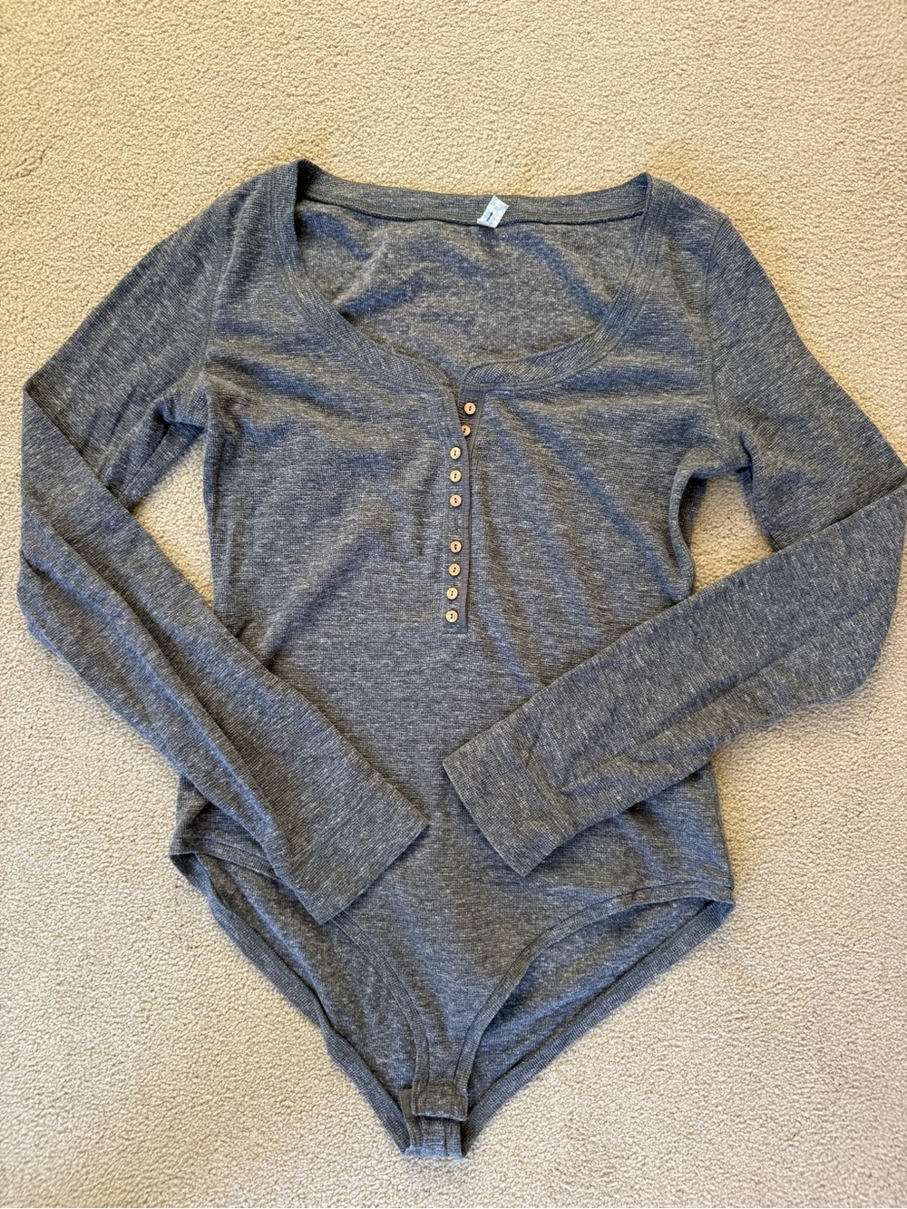 Free People Long-Sleeve Heather Gray Henley Bodysuit